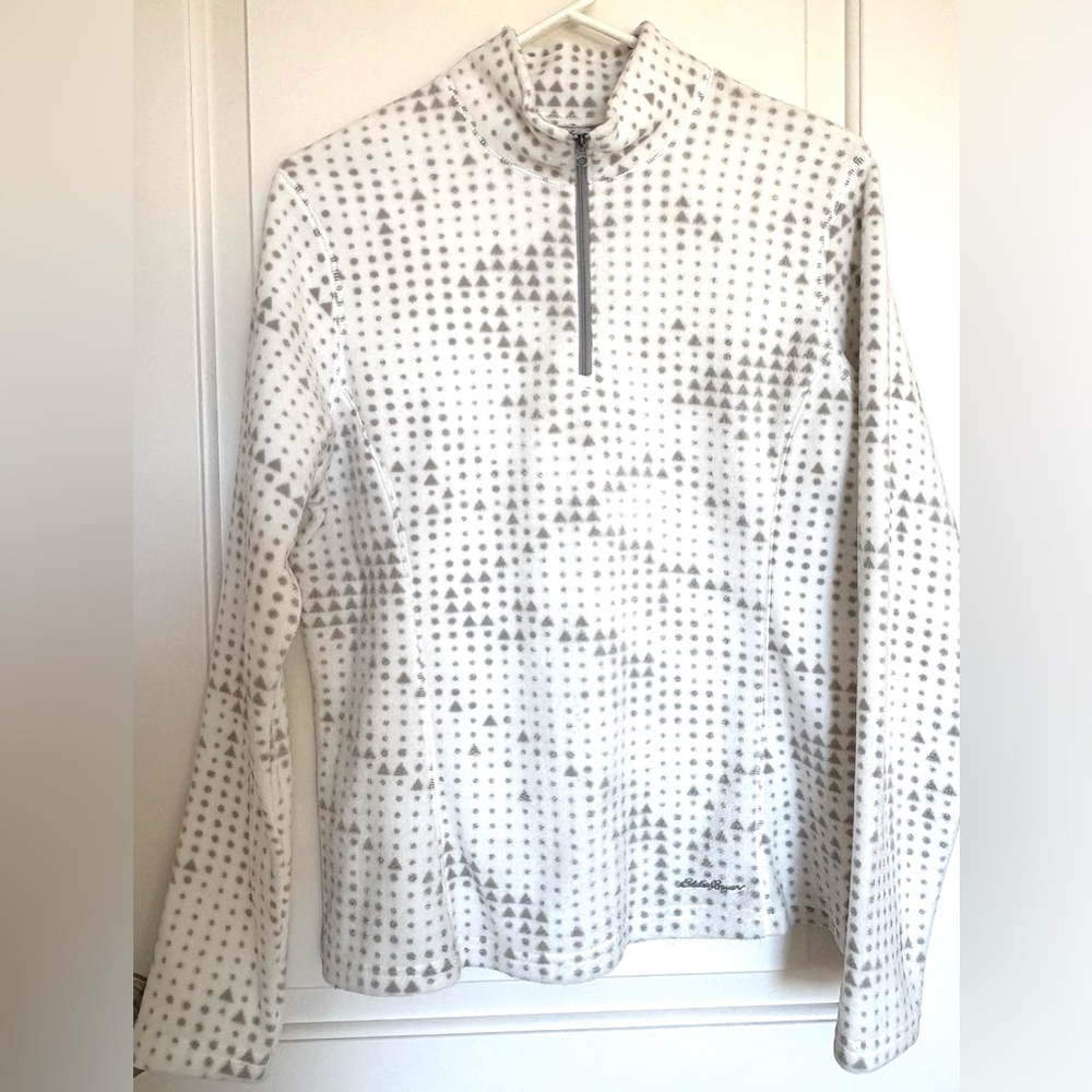 Eddie Bauer Women’s White and Gray Patterned Quarter-Zip Pullover